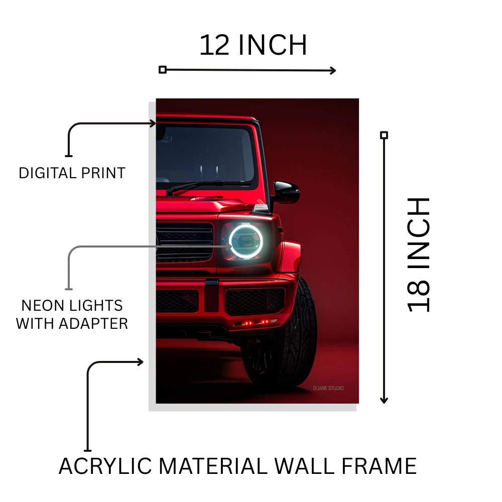 Djane Studio Neon Wall Frame | Acrylic Neon Car Frame for Living Room, Bedroom, Office & Gaming Room | Modern Home Décor | Pack of 1 | Size 12x18 Inch